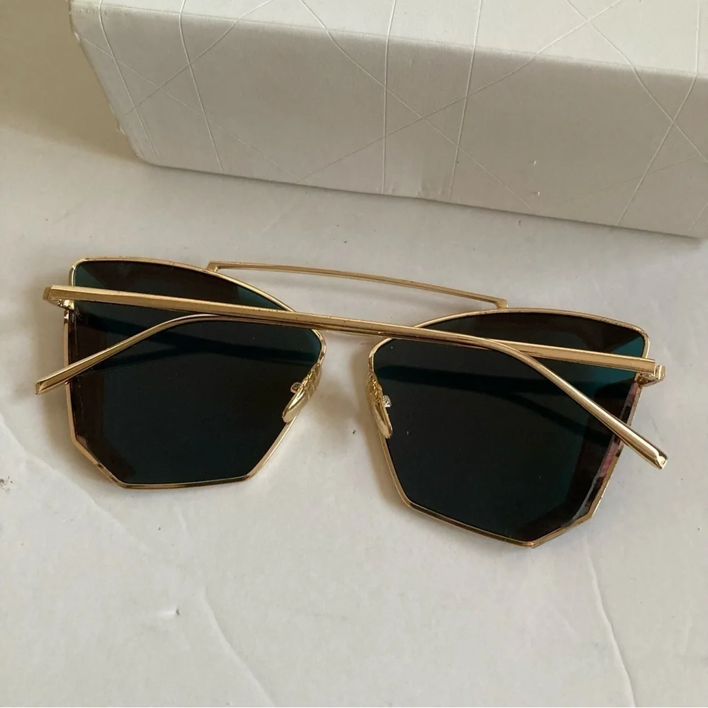 New Punk Cat Eye Sunglasses Pink Glass Gold Trim